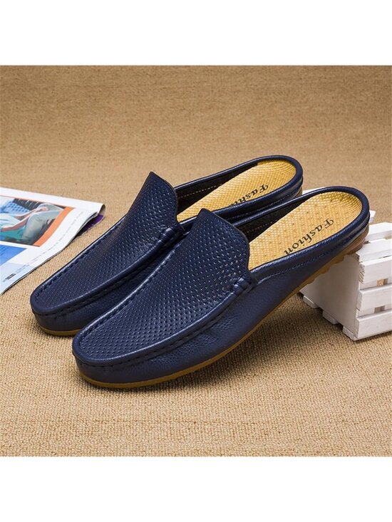 Fashion Men\'s Black Hollow Leather Loafer Round Toe Flat Slip On Casual Slippers main image 7